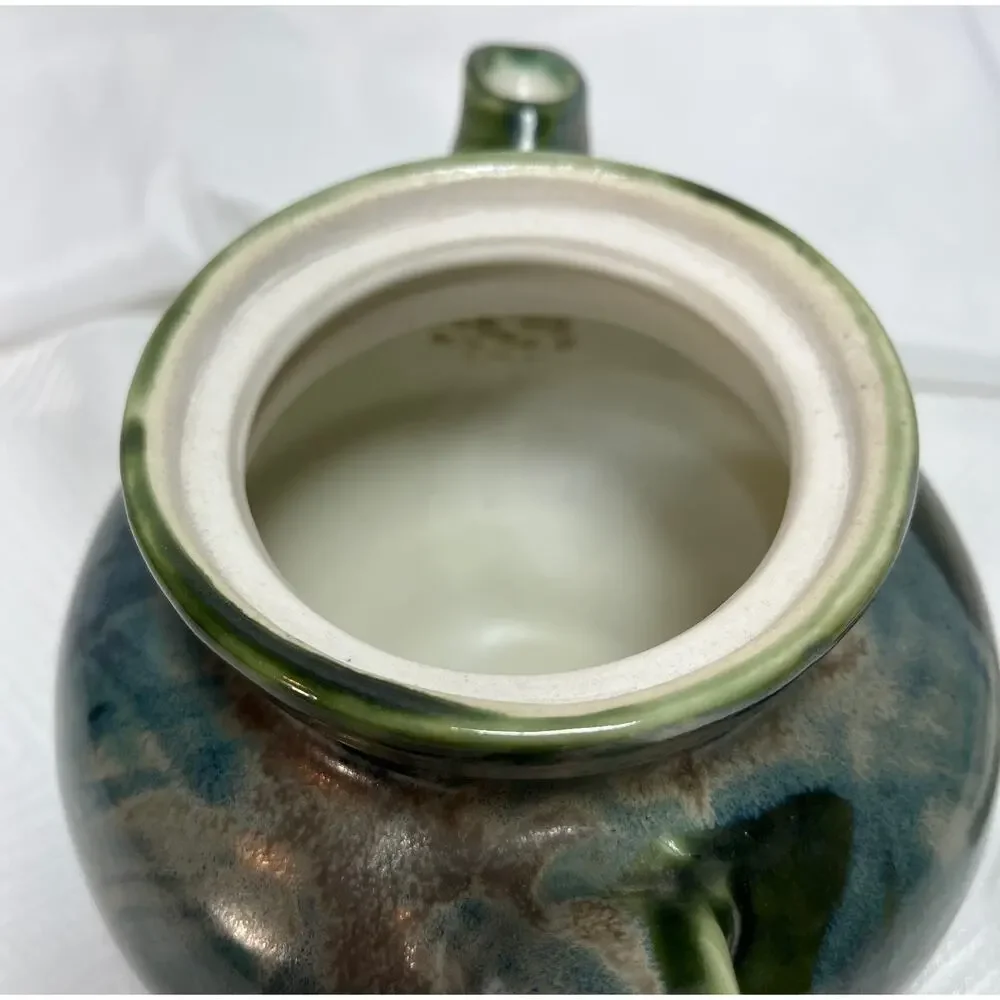 Handmade Ceramic Teapot Domed Lid Blue Green Glaze 6